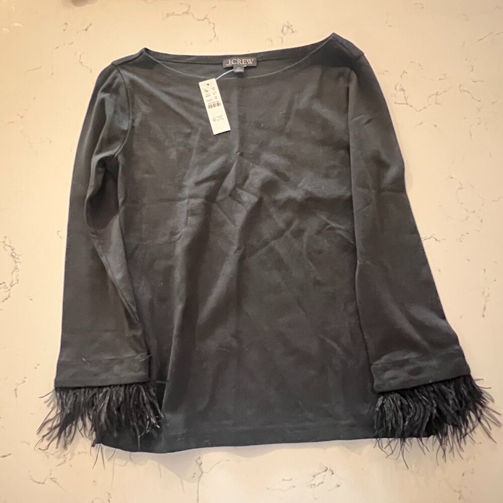 J.Crew Feather Trim Long Sleeve